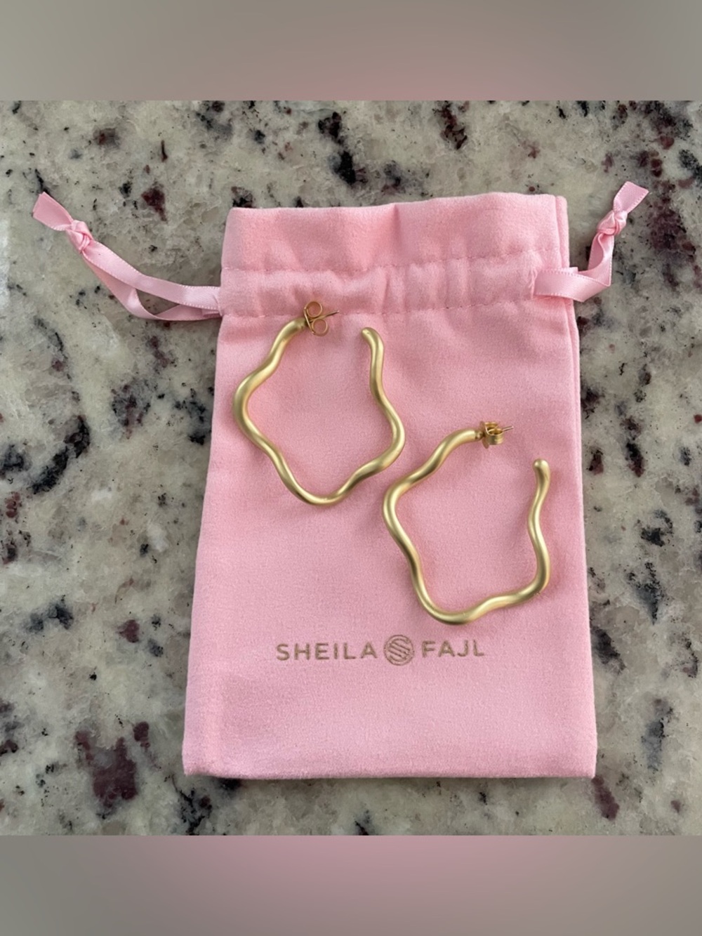 Sheila Fajl Wiggle Wiggle Hoop Earrings Sandblasted Gold NWOT